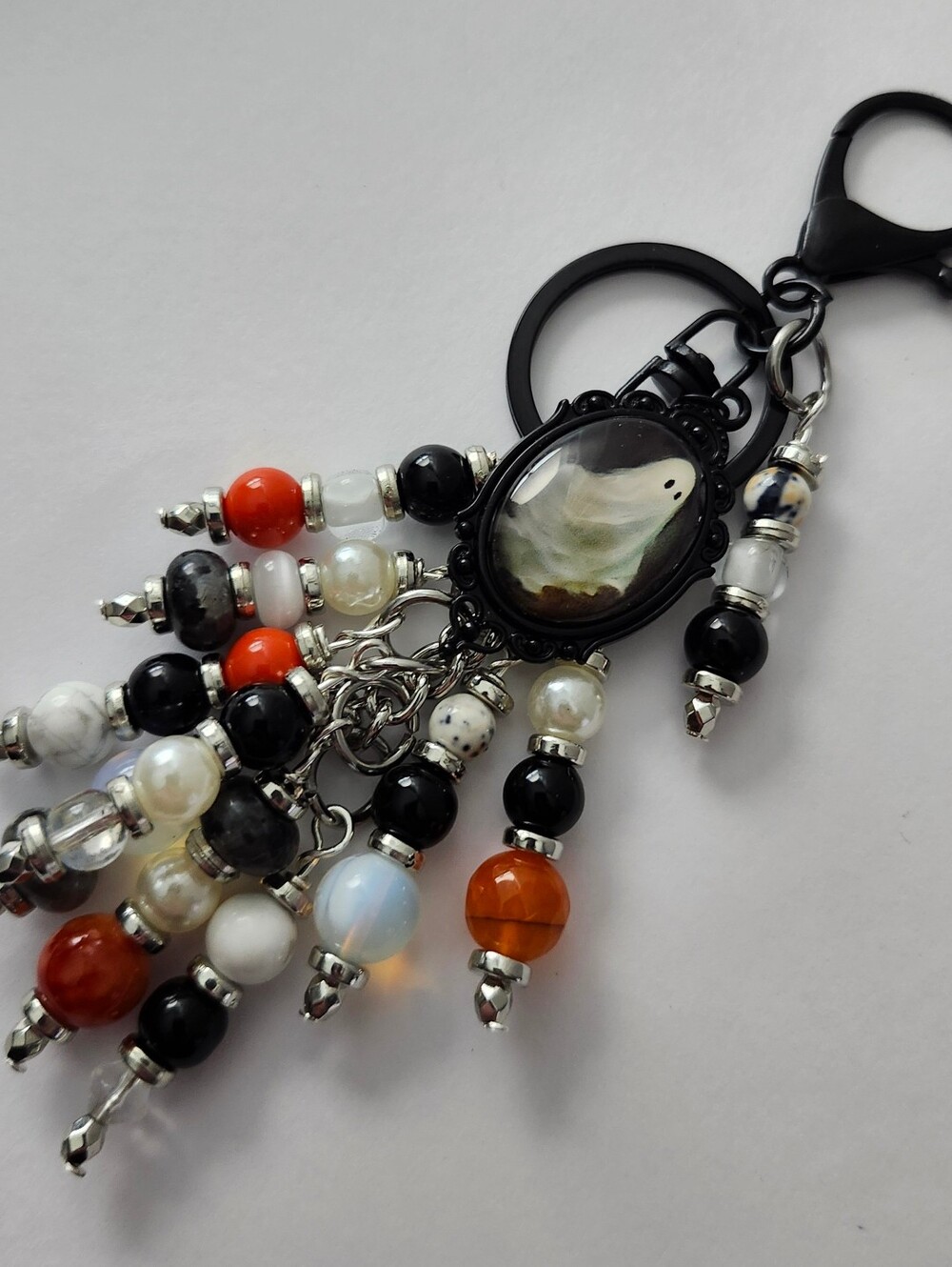 Halloween Ghost Cameo Purse Charm or Keychain Opal Agate Howlite Handcrafted